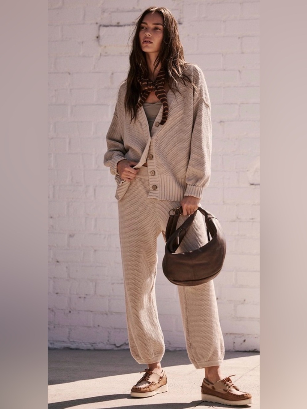 FREE PEOPLE Hailee Waffle Knit Jogger & Cardigan Set